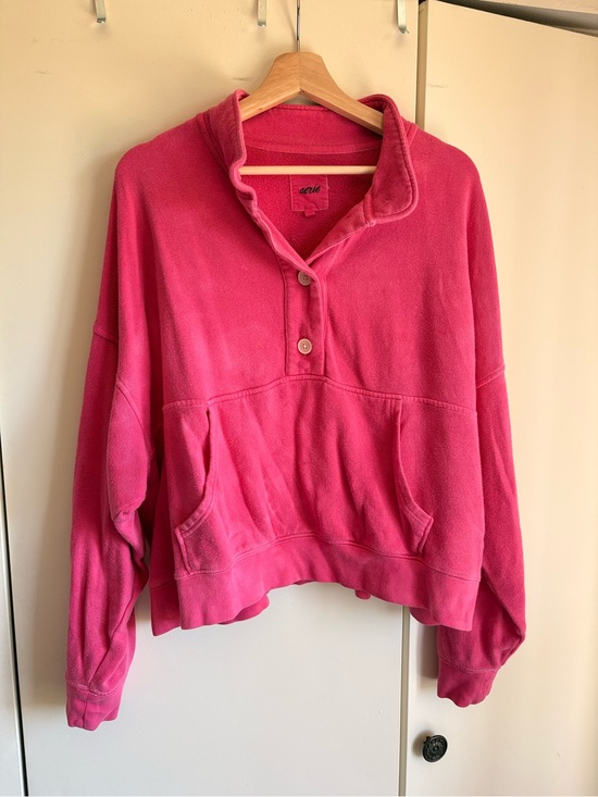 aerie Tops - Red Button-Neck Pullover Sweatshirt aerie